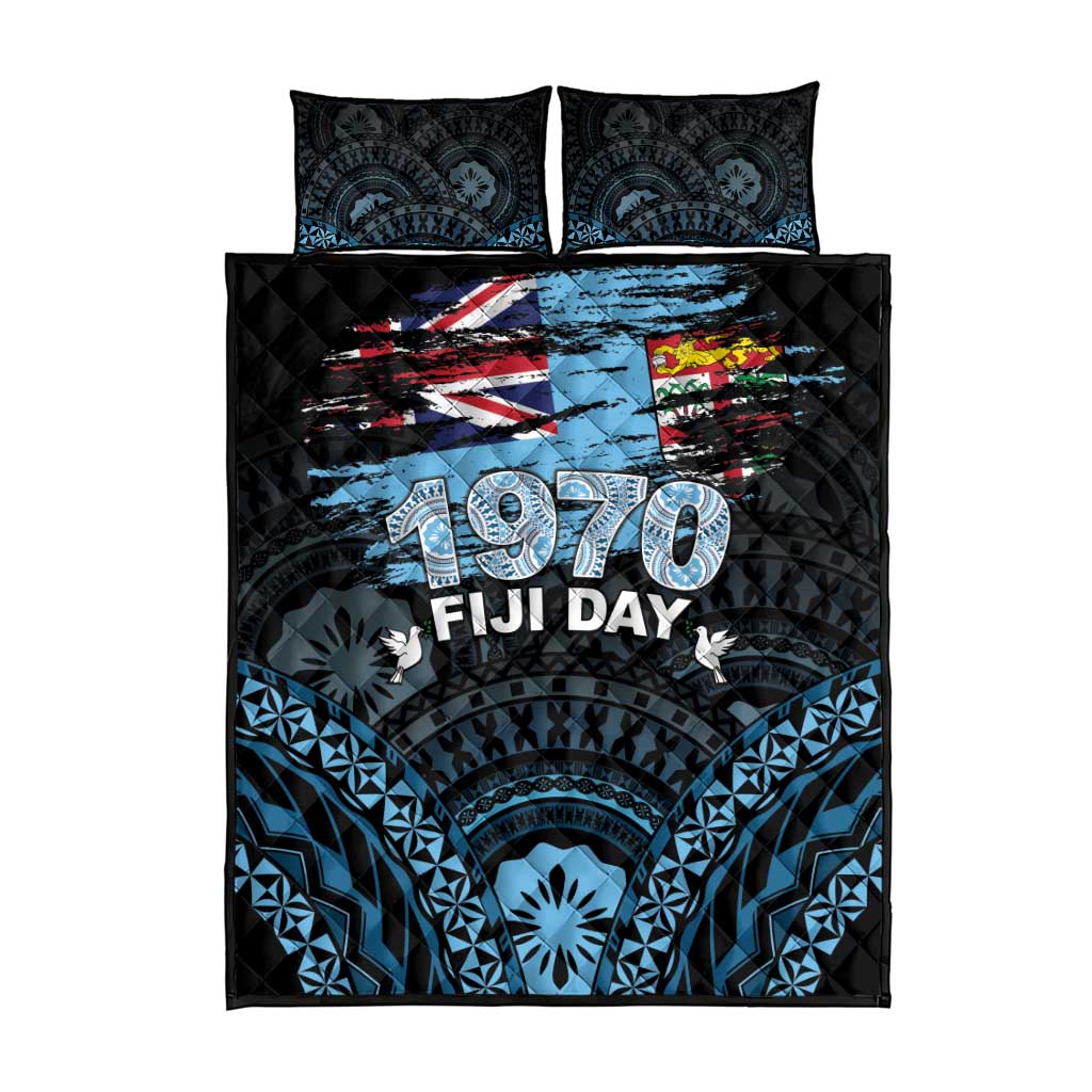 Happy Fiji Day 1970 Quilt Bed Set Flag Grunge Style