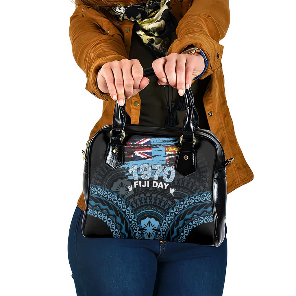 Happy Fiji Day 1970 Shoulder Handbag Flag Grunge Style LT05 One Size Black - Polynesian Pride