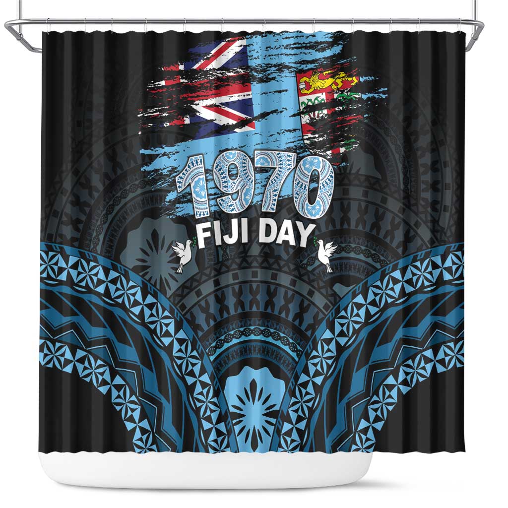 Happy Fiji Day 1970 Shower Curtain Flag Grunge Style LT05 Black - Polynesian Pride