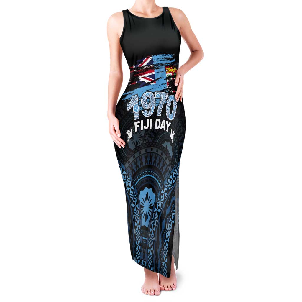 Personalised Happy Fiji Day 1970 Tank Maxi Dress Flag Grunge Style LT05 Women Black - Polynesian Pride