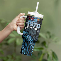 Personalised Happy Fiji Day 1970 Tumbler With Handle Flag Grunge Style