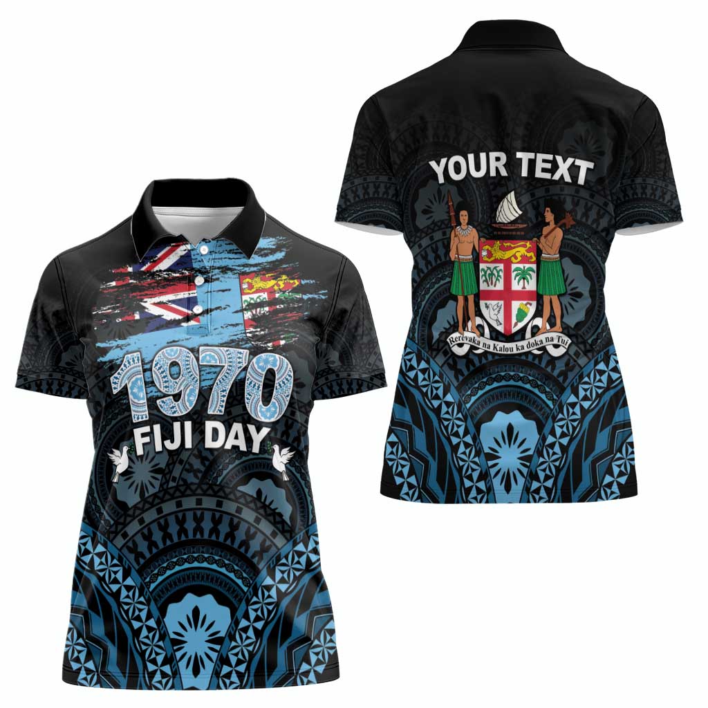Personalised Happy Fiji Day 1970 Women Polo Shirt Flag Grunge Style