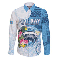 Fiji Day Family Matching Mermaid Dress and Hawaiian Shirt Proud To Be Fijian LT05 Dad's Shirt - Long Sleeve Blue - Polynesian Pride