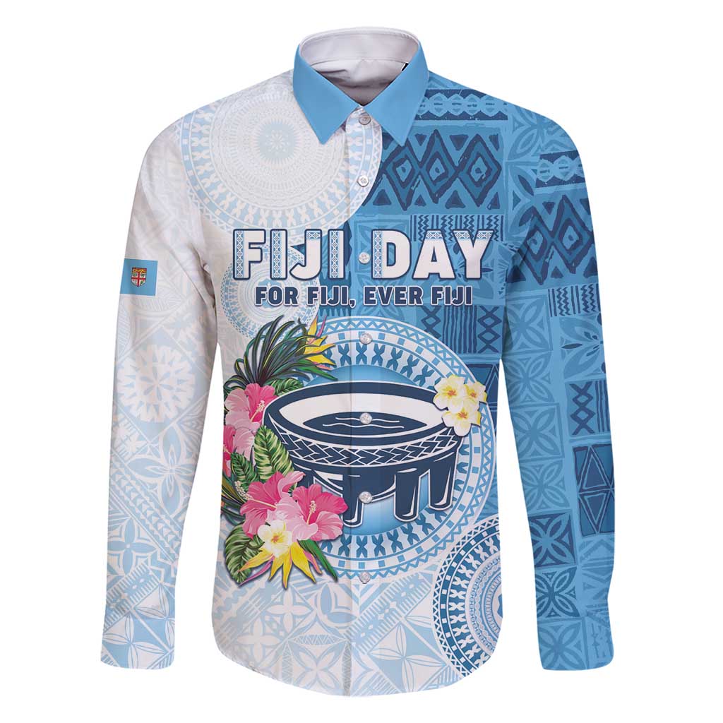Fiji Day Family Matching Tank Maxi Dress and Hawaiian Shirt Proud To Be Fijian LT05 Dad's Shirt - Long Sleeve Blue - Polynesian Pride