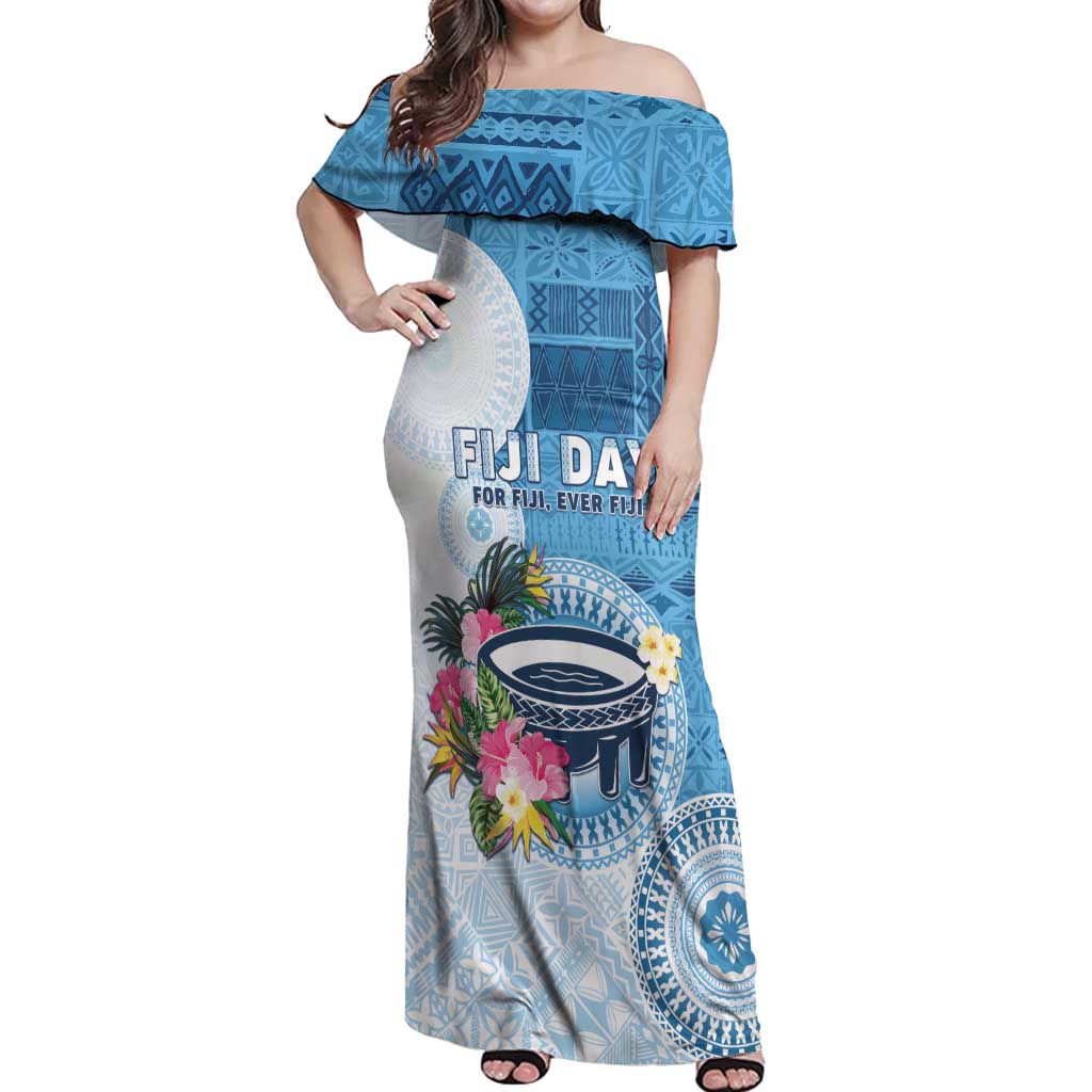 Fiji Day Off Shoulder Maxi Dress Proud To Be Fijian LT05 Women Blue - Polynesian Pride