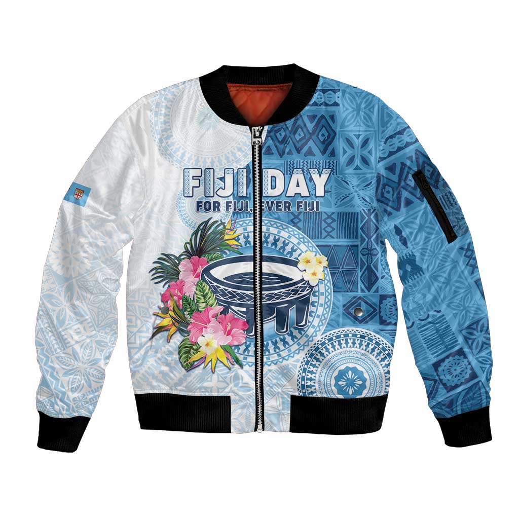 Fiji Day Sleeve Zip Bomber Jacket Proud To Be Fijian LT05 Unisex Blue - Polynesian Pride