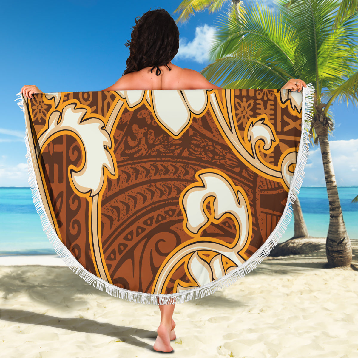 Fiji Spring Break Beach Blanket Fijian Tapa Pattern Brown LT05 - Wonder Print Shop