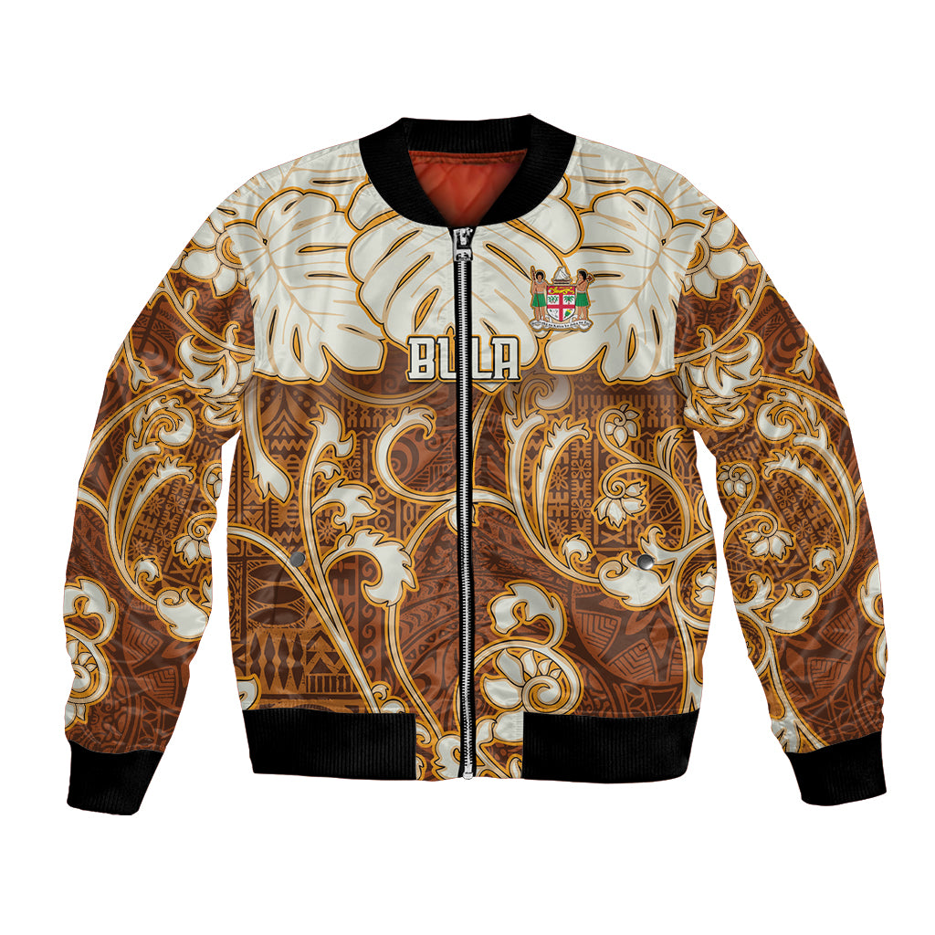 Personalized Fiji Spring Break Bomber Jacket Fijian Tapa Pattern Brown LT05 Unisex Brown - Polynesian Pride