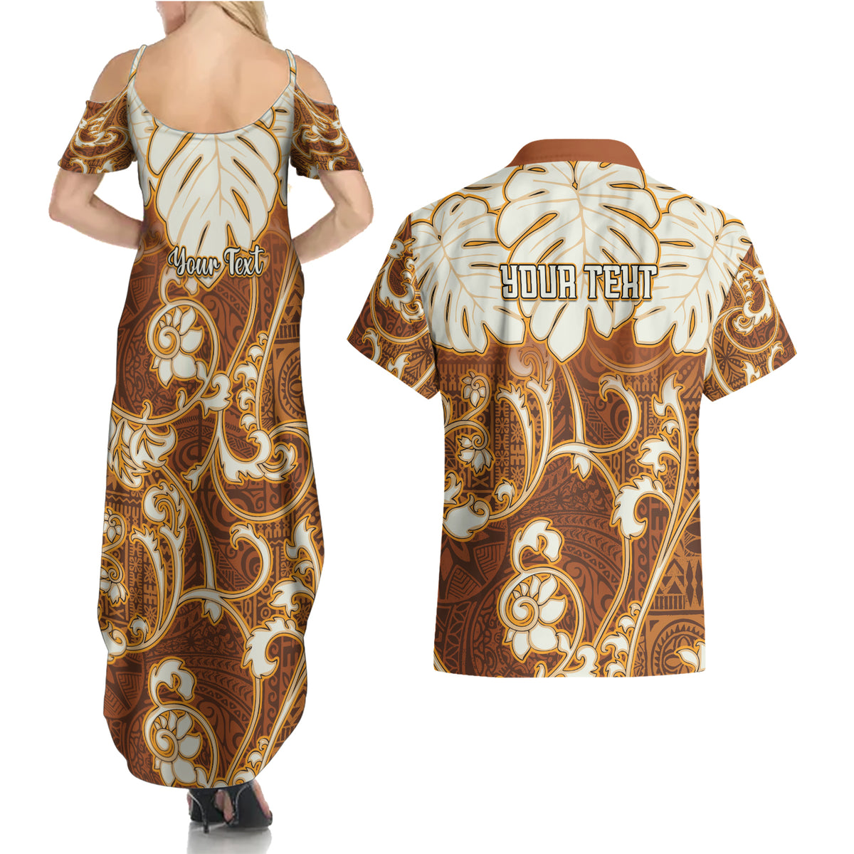 Personalized Fiji Spring Break Couples Matching Summer Maxi Dress and Hawaiian Shirt Fijian Tapa Pattern Brown LT05 - Polynesian Pride