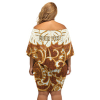 Personalized Fiji Spring Break Family Matching Off Shoulder Short Dress and Hawaiian Shirt Fijian Tapa Pattern Brown LT05 - Polynesian Pride