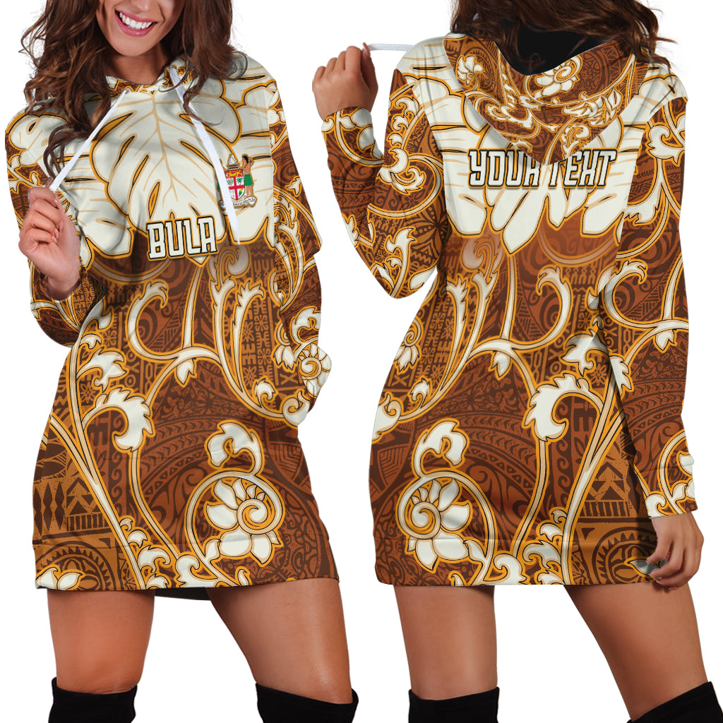Personalized Fiji Spring Break Hoodie Dress Fijian Tapa Pattern Brown LT05 - Polynesian Pride