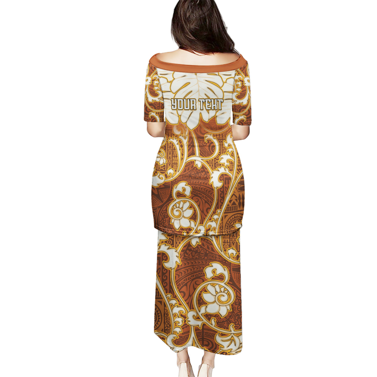 Personalized Fiji Spring Break Puletasi Fijian Tapa Pattern Brown LT05 - Polynesian Pride