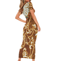 Personalized Fiji Spring Break Short Sleeve Bodycon Dress Fijian Tapa Pattern Brown LT05 - Polynesian Pride