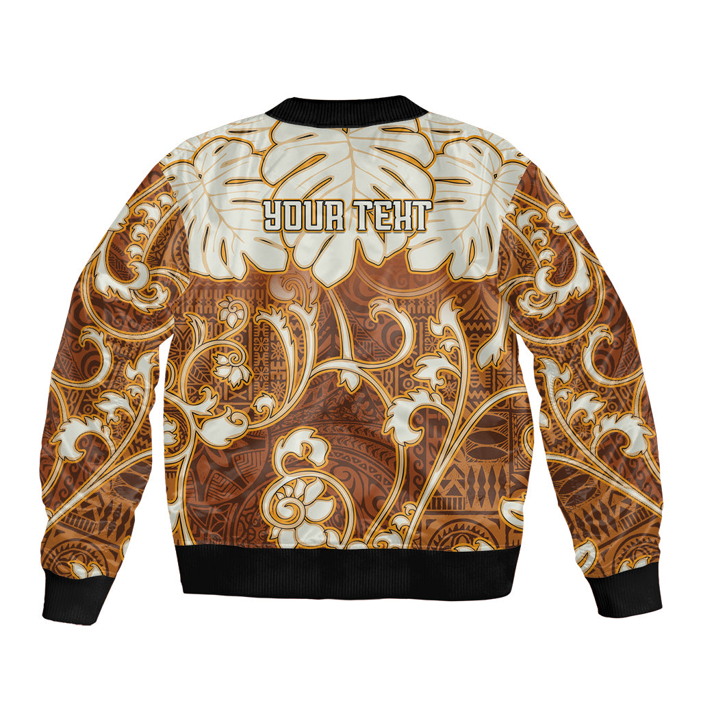 Personalized Fiji Spring Break Sleeve Zip Bomber Jacket Fijian Tapa Pattern Brown LT05 - Polynesian Pride