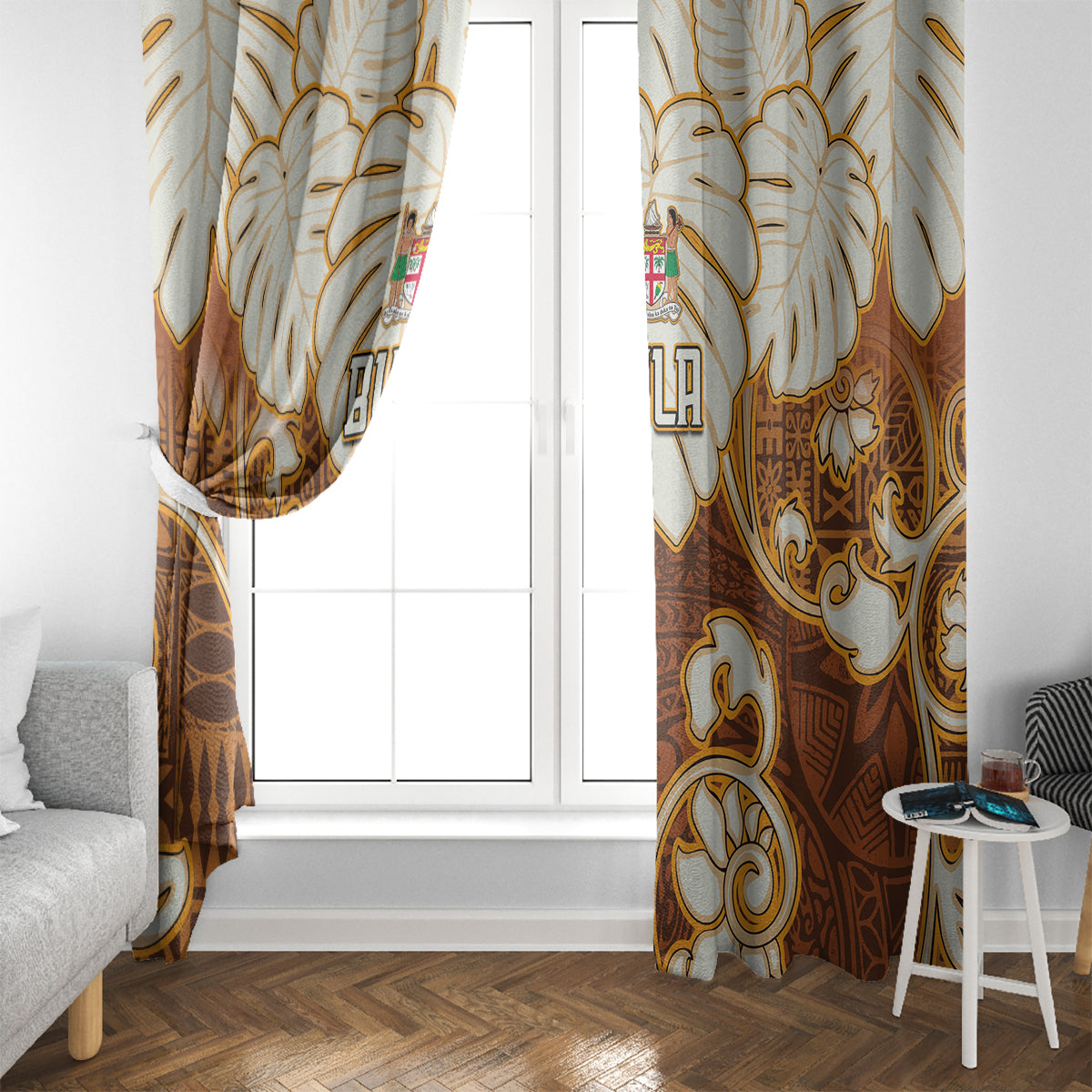Fiji Spring Break Window Curtain Fijian Tapa Pattern Brown LT05 - Polynesian Pride