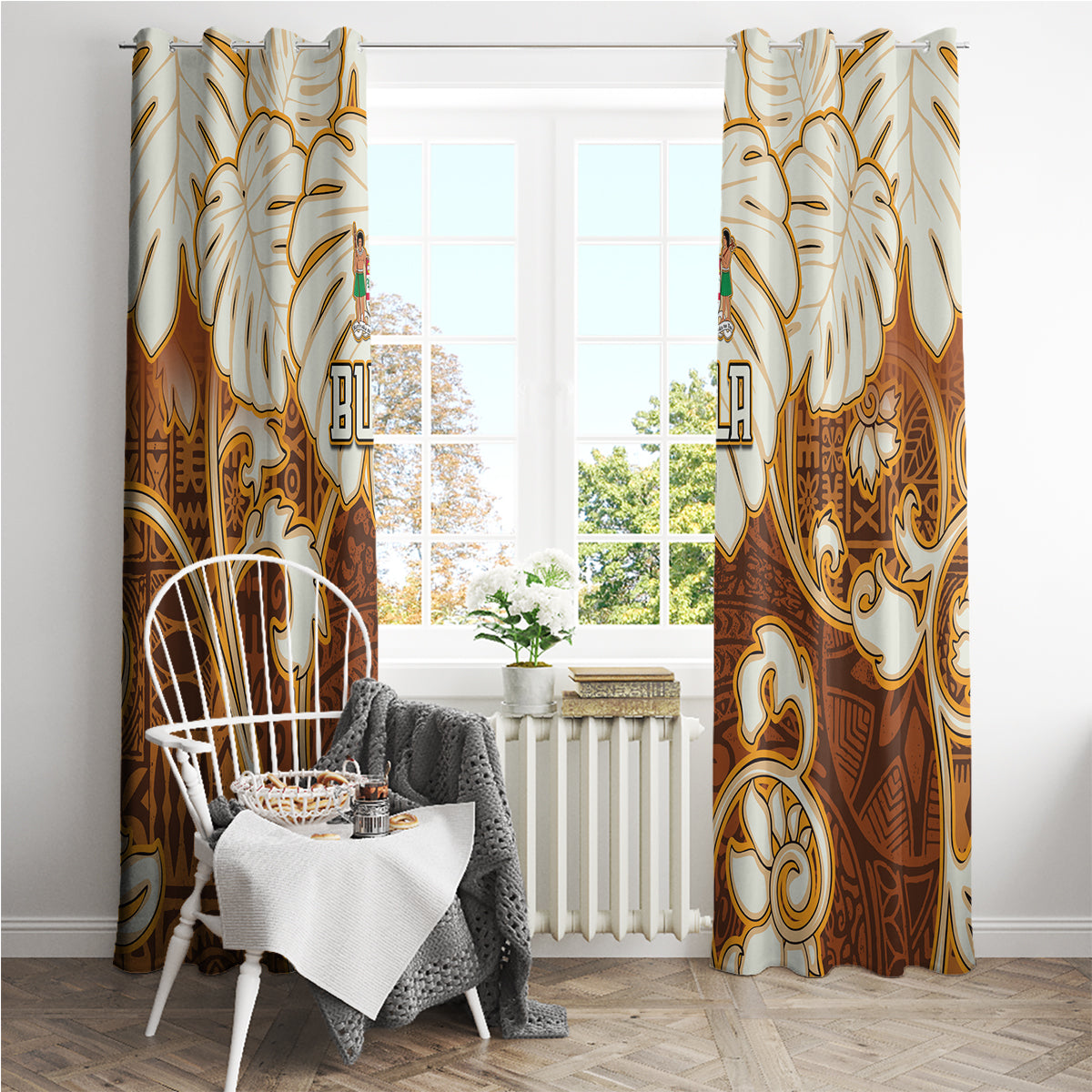 Fiji Spring Break Window Curtain Fijian Tapa Pattern Brown LT05 - Polynesian Pride