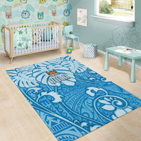 Fiji Spring Break Area Rug Fijian Tapa Pattern Blue LT05 - Polynesian Pride