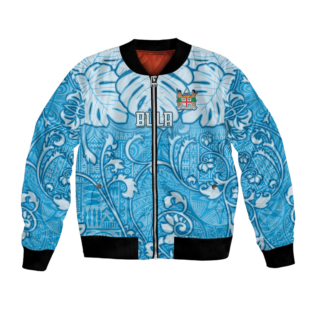 Personalized Fiji Spring Break Bomber Jacket Fijian Tapa Pattern Blue LT05 Unisex Blue - Polynesian Pride