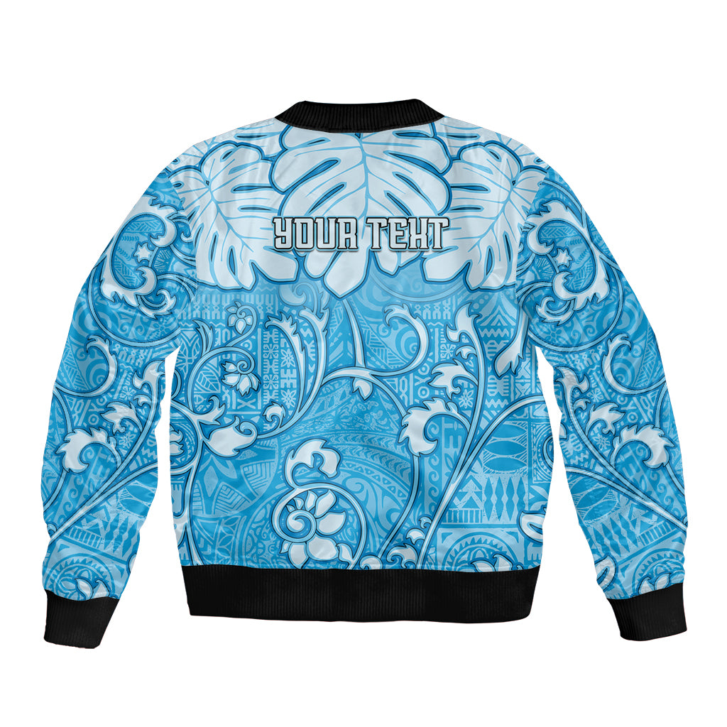 Personalized Fiji Spring Break Bomber Jacket Fijian Tapa Pattern Blue LT05 - Polynesian Pride