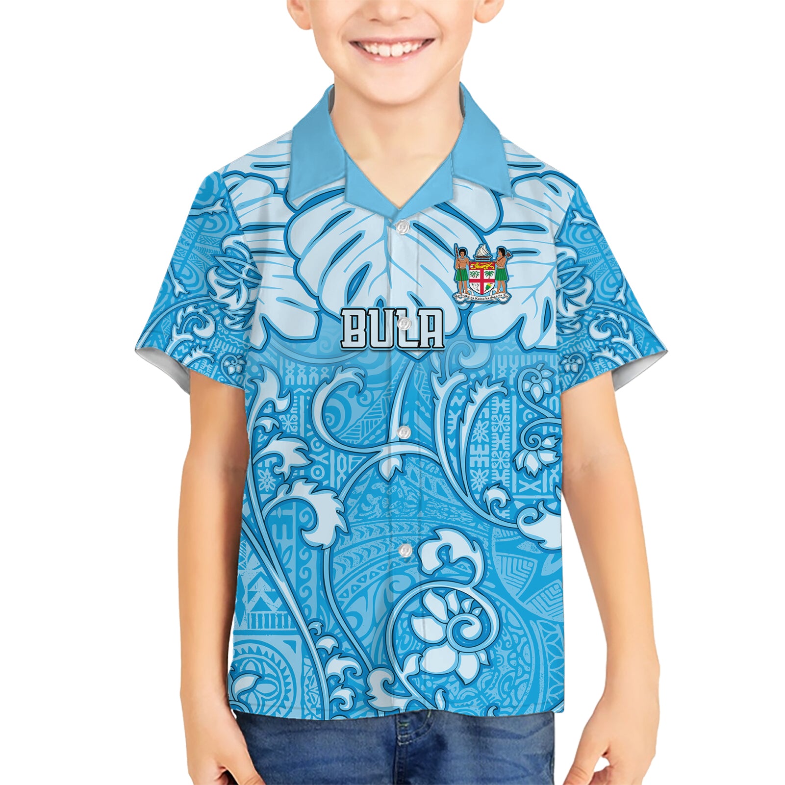 Personalized Fiji Spring Break Kid Hawaiian Shirt Fijian Tapa Pattern Blue LT05 Kid Blue - Polynesian Pride