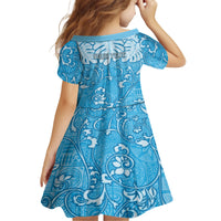 Personalized Fiji Spring Break Kid Short Sleeve Dress Fijian Tapa Pattern Blue LT05 - Polynesian Pride