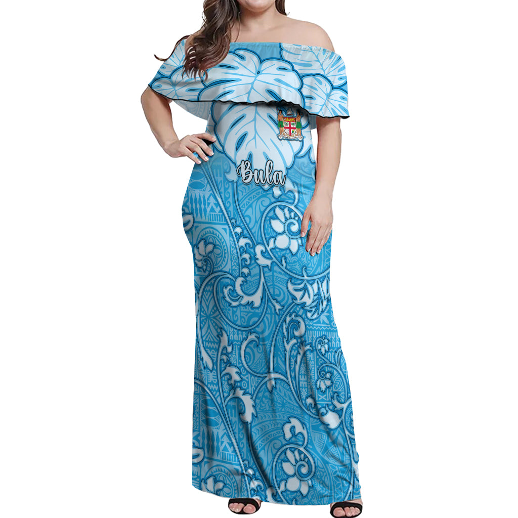 Personalized Fiji Spring Break Off Shoulder Maxi Dress Fijian Tapa Pat