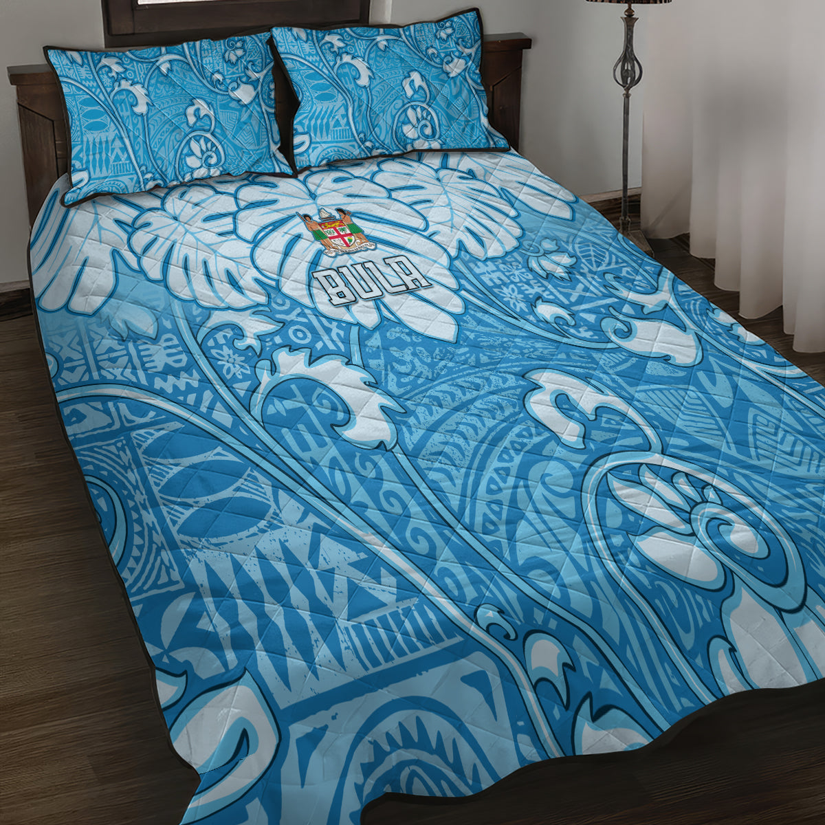 Fiji Spring Break Quilt Bed Set Fijian Tapa Pattern Blue LT05 - Polynesian Pride