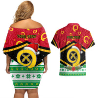 Personalized Vanuatu Christmas Couples Matching Off Shoulder Short Dress and Hawaiian Shirt Santa God Yumi LT05 - Polynesian Pride