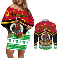 Personalized Vanuatu Christmas Couples Matching Off Shoulder Short Dress and Long Sleeve Button Shirts Santa God Yumi LT05 Red - Polynesian Pride
