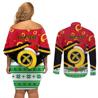 Personalized Vanuatu Christmas Couples Matching Off Shoulder Short Dress and Long Sleeve Button Shirts Santa God Yumi LT05 - Polynesian Pride