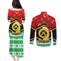 Personalized Vanuatu Christmas Couples Matching Puletasi Dress and Long Sleeve Button Shirts Santa God Yumi LT05 - Polynesian Pride