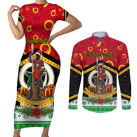 Personalized Vanuatu Christmas Couples Matching Short Sleeve Bodycon Dress and Long Sleeve Button Shirts Santa God Yumi LT05 Red - Polynesian Pride