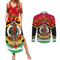 Personalized Vanuatu Christmas Couples Matching Summer Maxi Dress and Long Sleeve Button Shirts Santa God Yumi LT05 Red - Polynesian Pride