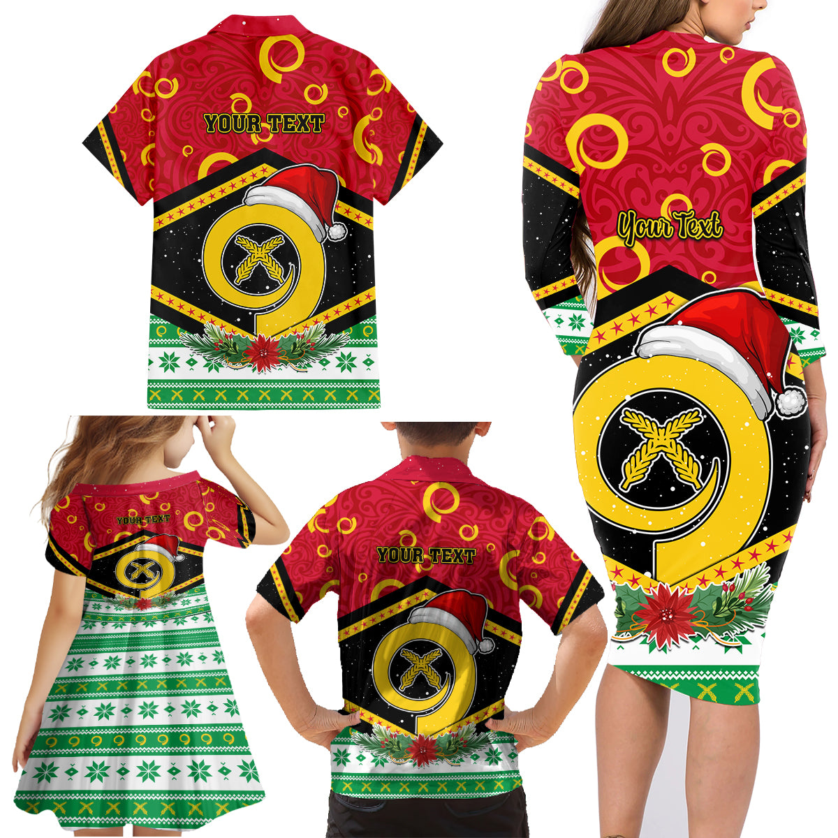 Personalized Vanuatu Christmas Family Matching Long Sleeve Bodycon Dress and Hawaiian Shirt Santa God Yumi LT05 - Polynesian Pride