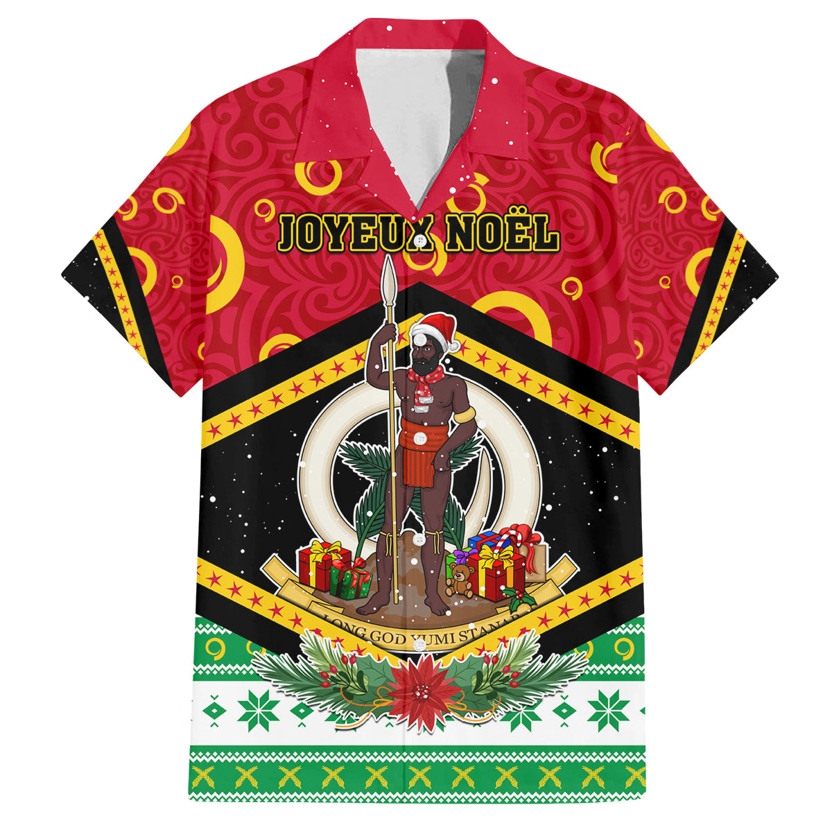 Personalized Vanuatu Christmas Family Matching Long Sleeve Bodycon Dress and Hawaiian Shirt Santa God Yumi LT05 Dad's Shirt - Short Sleeve Red - Polynesian Pride