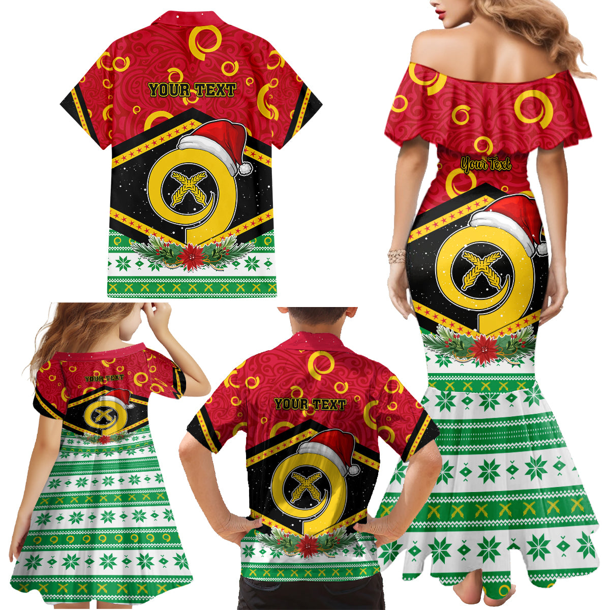 Personalized Vanuatu Christmas Family Matching Mermaid Dress and Hawaiian Shirt Santa God Yumi LT05 - Polynesian Pride