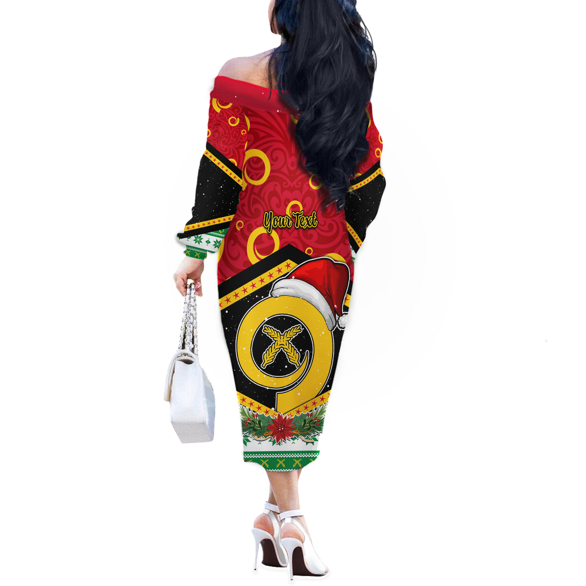 Personalized Vanuatu Christmas Off The Shoulder Long Sleeve Dress Santa God Yumi LT05 - Polynesian Pride