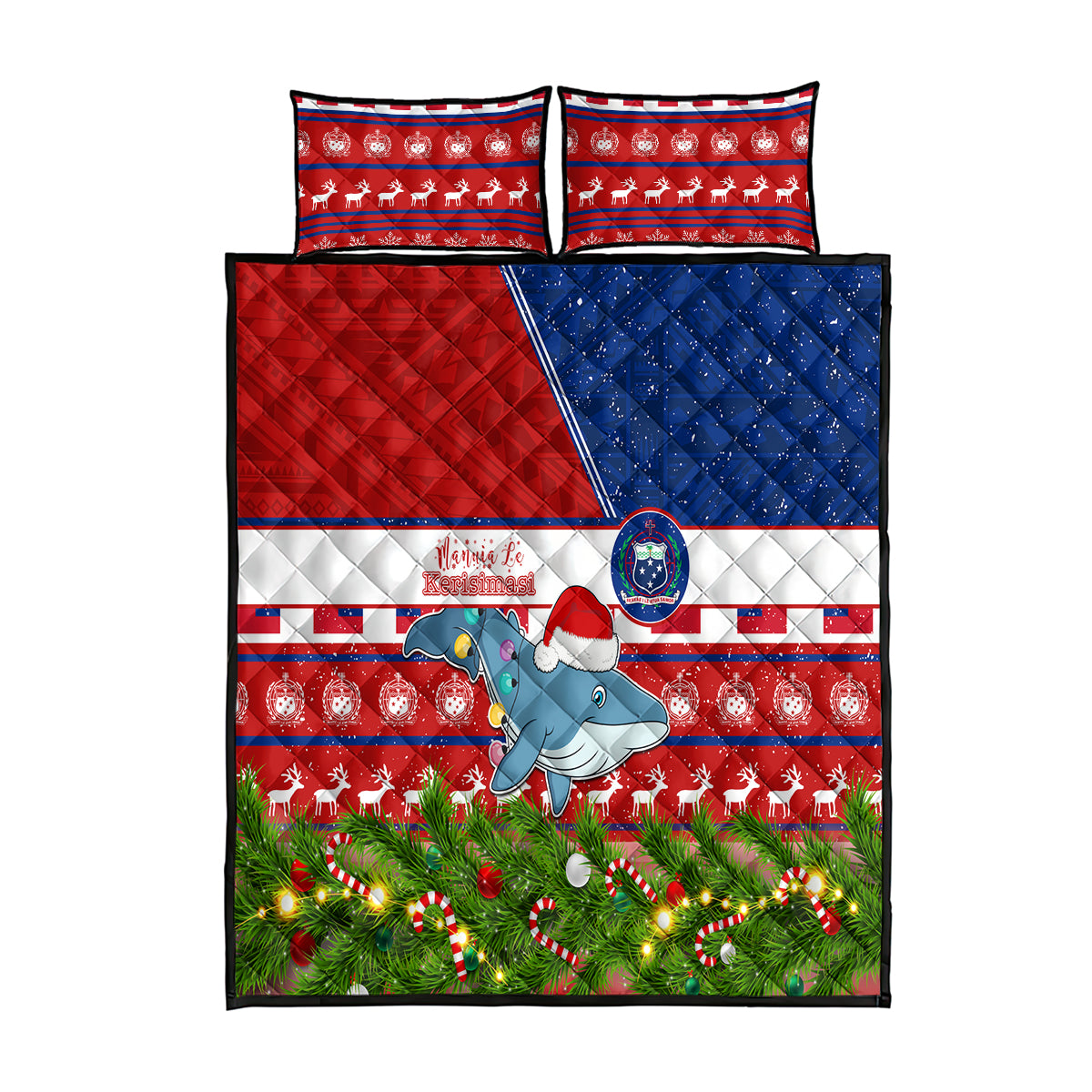 Samoa Christmas Quilt Bed Set Santas Whale Manuia Le Kerisimasi LT05 Red - Polynesian Pride
