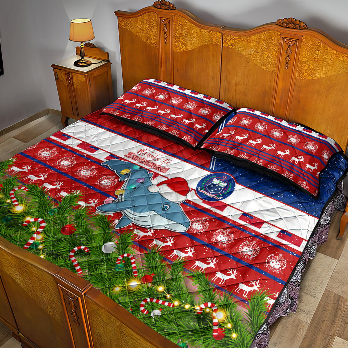 Samoa Christmas Quilt Bed Set Santas Whale Manuia Le Kerisimasi LT05 - Polynesian Pride