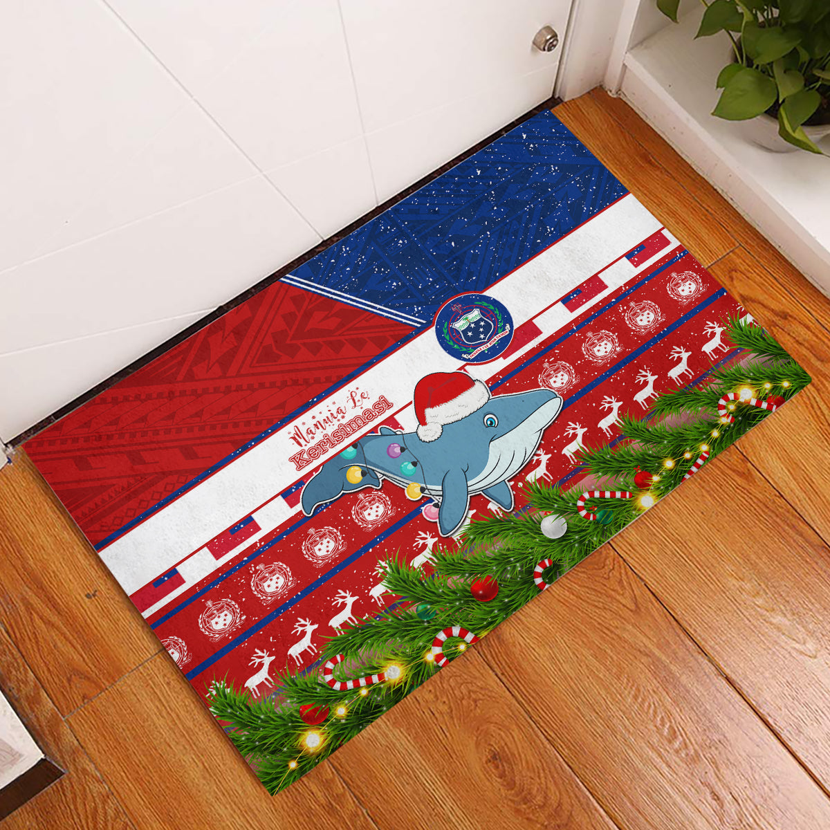 Samoa Christmas Rubber Doormat Santas Whale Manuia Le Kerisimasi LT05 Red - Polynesian Pride
