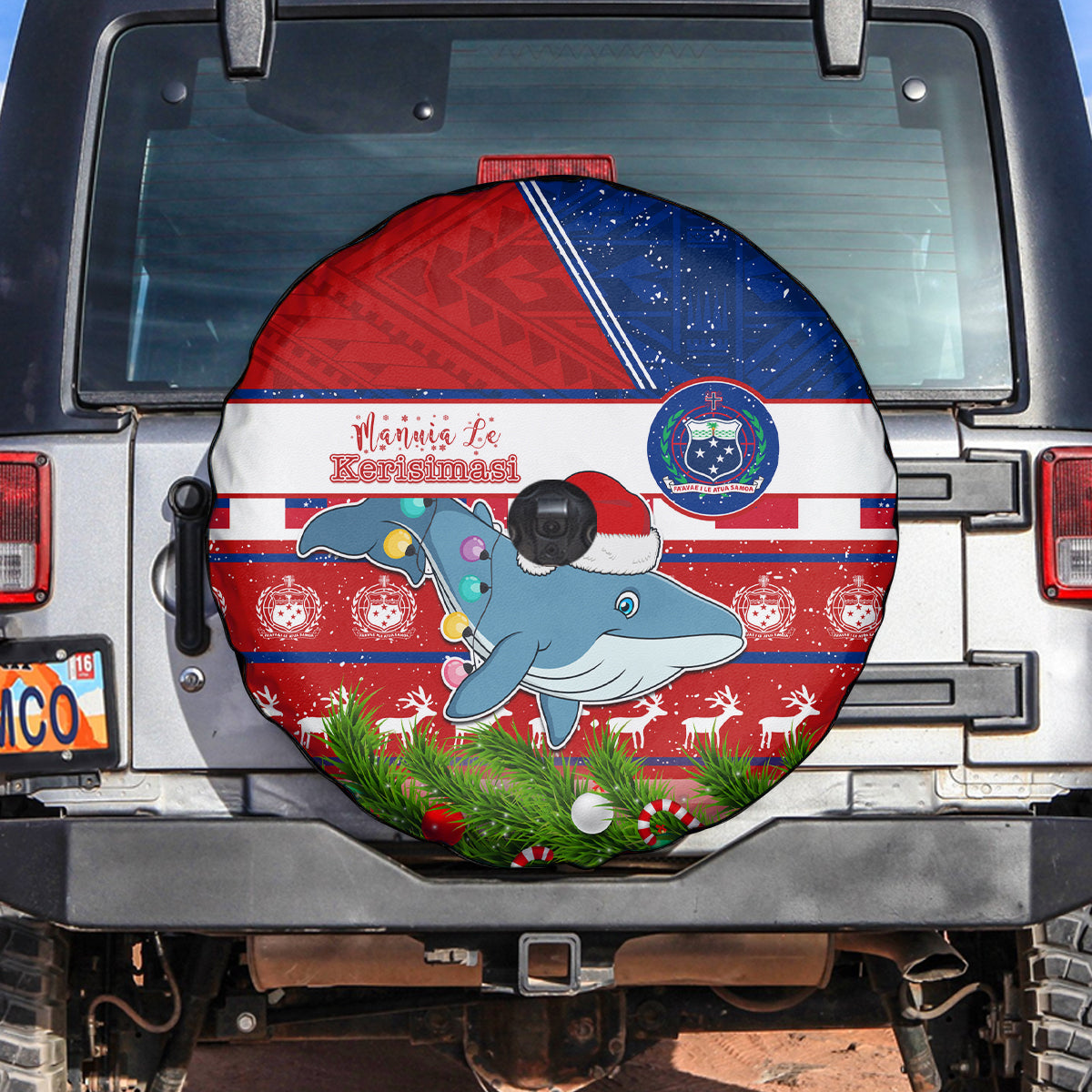 Samoa Christmas Spare Tire Cover Santas Whale Manuia Le Kerisimasi LT05 - Polynesian Pride