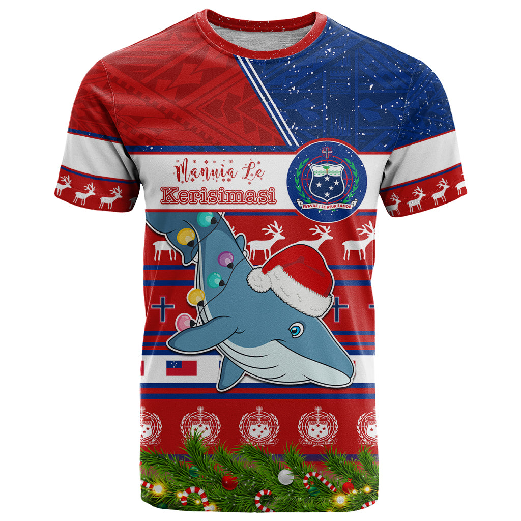 Personalized Samoa Christmas T Shirt Santas Whale Manuia Le Kerisimasi LT05 Red - Polynesian Pride