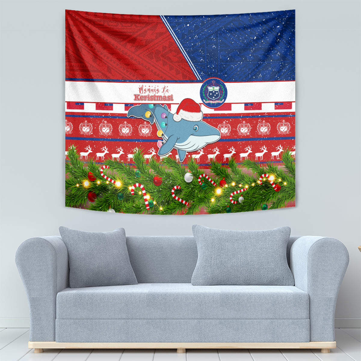 Samoa Christmas Tapestry Santas Whale Manuia Le Kerisimasi LT05 - Polynesian Pride