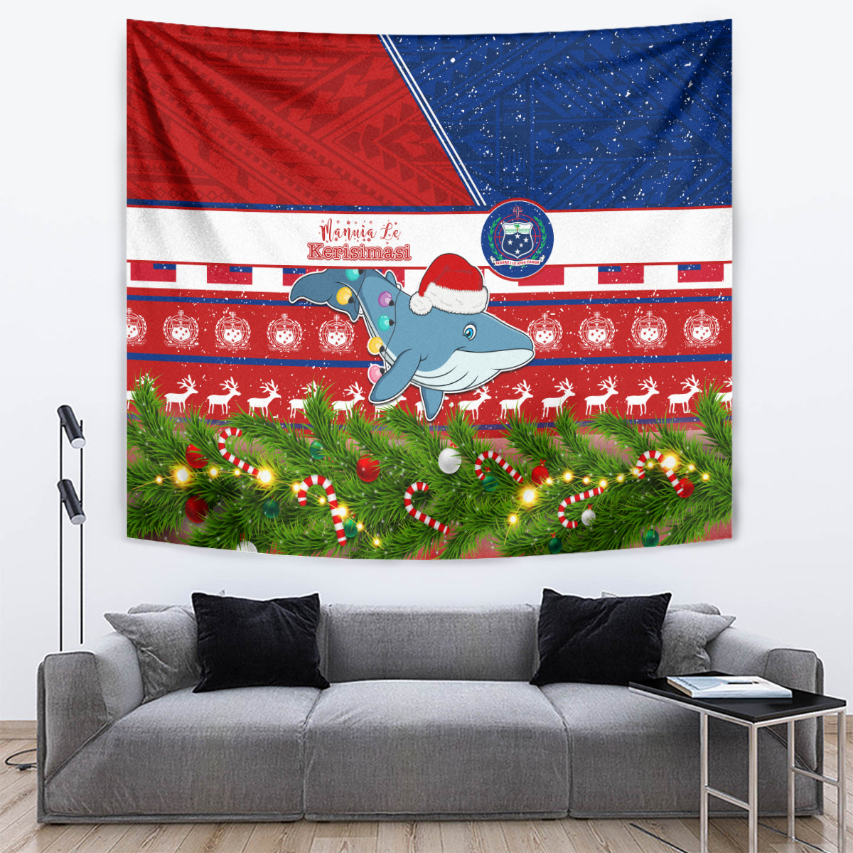 Samoa Christmas Tapestry Santas Whale Manuia Le Kerisimasi LT05 - Polynesian Pride