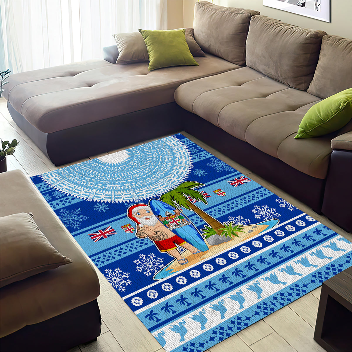 Fiji Christmas Area Rug Santa Claus Surf Marau Na Kerisimasi LT05 - Polynesian Pride
