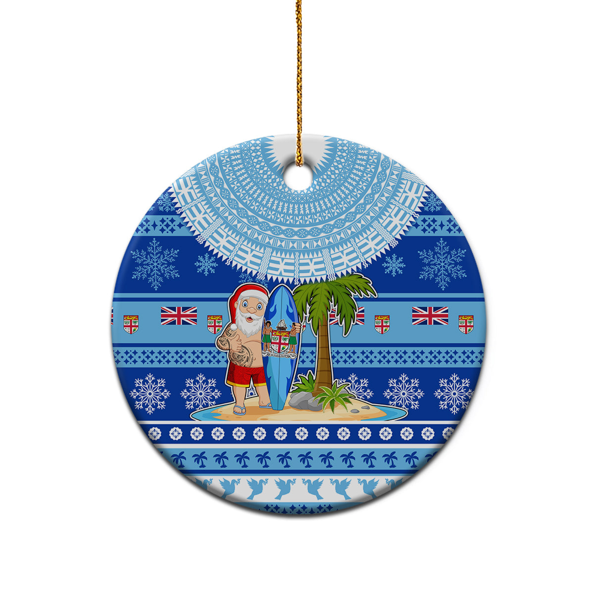 Fiji Christmas Ceramic Ornament Santa Claus Surf Marau Na Kerisimasi LT05 - Polynesian Pride