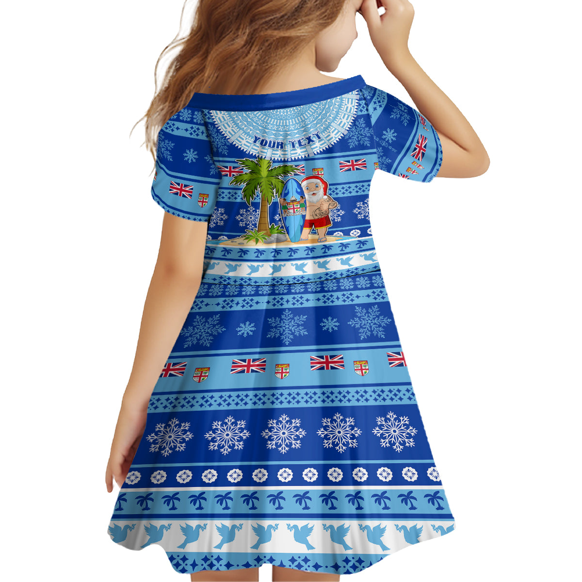 Personalized Fiji Christmas Family Matching Off Shoulder Short Dress and Hawaiian Shirt Santa Claus Surf Marau Na Kerisimasi LT05 - Polynesian Pride