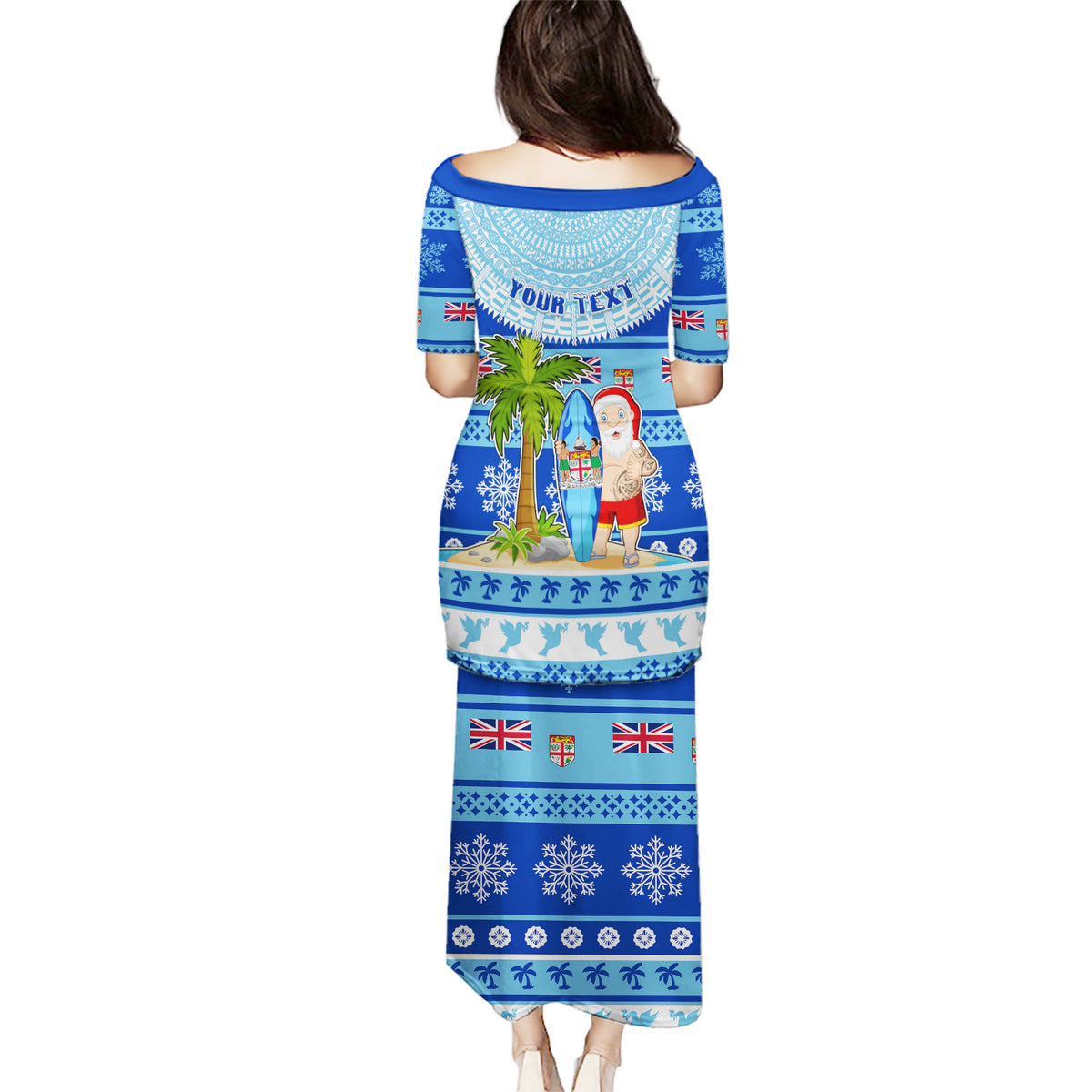 Personalized Fiji Christmas Puletasi Santa Claus Surf Marau Na Kerisimasi LT05 - Polynesian Pride