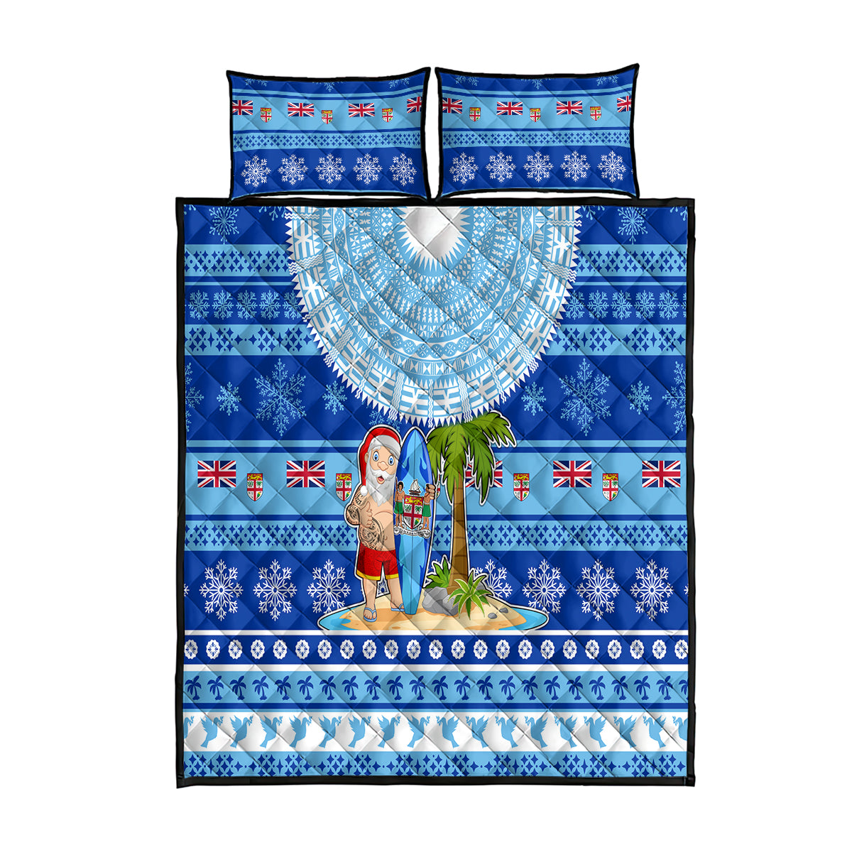 Fiji Christmas Quilt Bed Set Santa Claus Surf Marau Na Kerisimasi LT05 Blue - Polynesian Pride