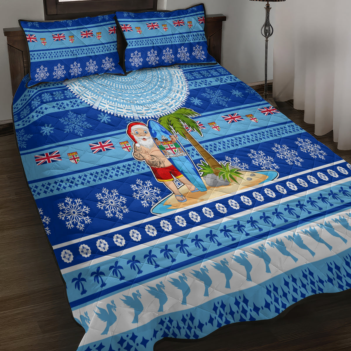 Fiji Christmas Quilt Bed Set Santa Claus Surf Marau Na Kerisimasi LT05 - Polynesian Pride
